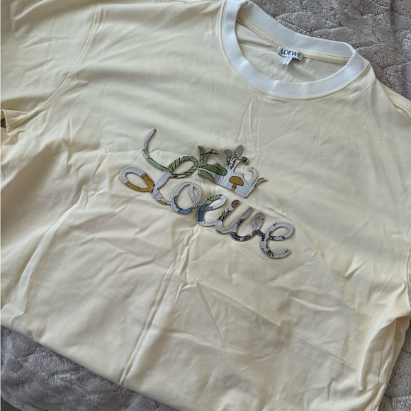 Loewe Tops - Loewe Cream Embroidered Logo T-Shirt